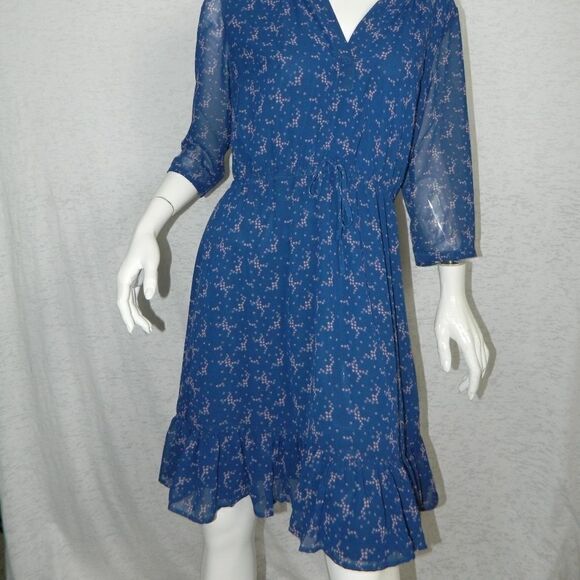 Modcloth Dress Navy Blue with Pink Stars Drawstring Waist Mini Dress Large - Picture 7 of 7